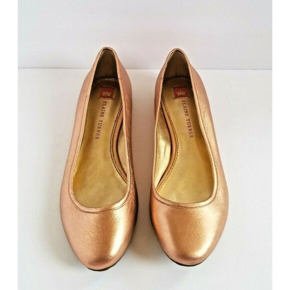 ELAINE TURNER Paige Leather Ballet Flats Sz 6 36 Metallic Rose Gold Slip On - Picture 3 of 12